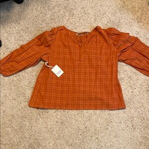 a.n.a Women's Orange Plaid Blouse
